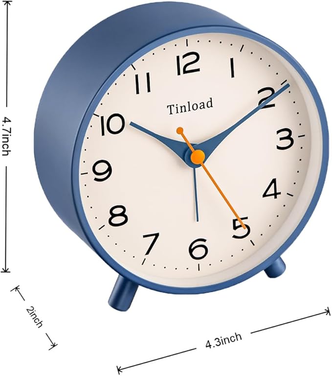 4.5" Antique Retro Analog Alarm Clock, Small Silent Bedside Desk Clock,Lighted on Demand, Battery Operated, Snooze, for Living Room, Bedroom, Bedside(Blue)