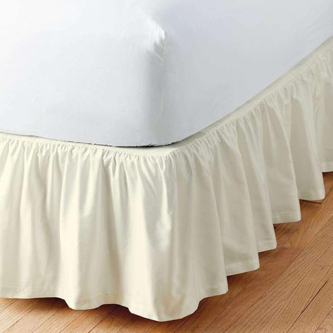 Sleepwell Ivory Solid Ruffled Bed Skirt Short Queen-26 Inch Drop Split Corner, Microfiber Bedskirt with Platform Three Sided Coverage