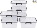 10 Liters Clear Storage Box with Latch Clips/Lid, Plastic Airtight Pet Food Containers Set of 6