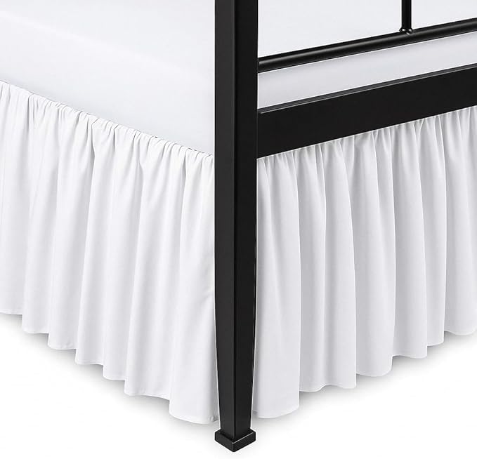 Ruffled Bed Skirt Split Corners with Platform, Tailored Fit Hotel Quality Wrinkle Free Ultra-Soft Microfiber Dust Ruffle, Upto 28 Inch Drop, Twin, White