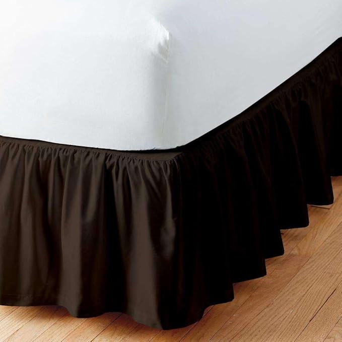 Chocolate Solid Ruffled Bed Skirt Twin-8" Inch Drop Split Corner, Microfiber Bedskirt with Platform Three Sided Coverage