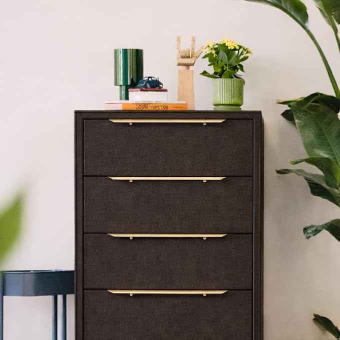 tinge Naima Premium Fabric Dresser - Strong Metal Frame, 5 Spacious Sag-Proof Drawers with Sleek Metal Handles - Premium & Durable Storage Solution for Your Home (Black)