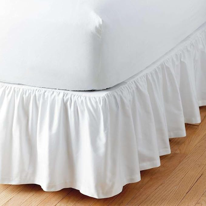 White Solid Ruffled Bed Skirt Queen-XL-10 Inch Drop Split Corner, Microfiber Bedskirt with Platform Three Sided Coverage
