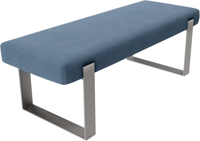 VANT Upholstered Bed Bench - Micro Suede Ocean Blue - Brushed Nickel - Contemporary Modern, Bedroom Bench Seat, Hallway, or Entryway