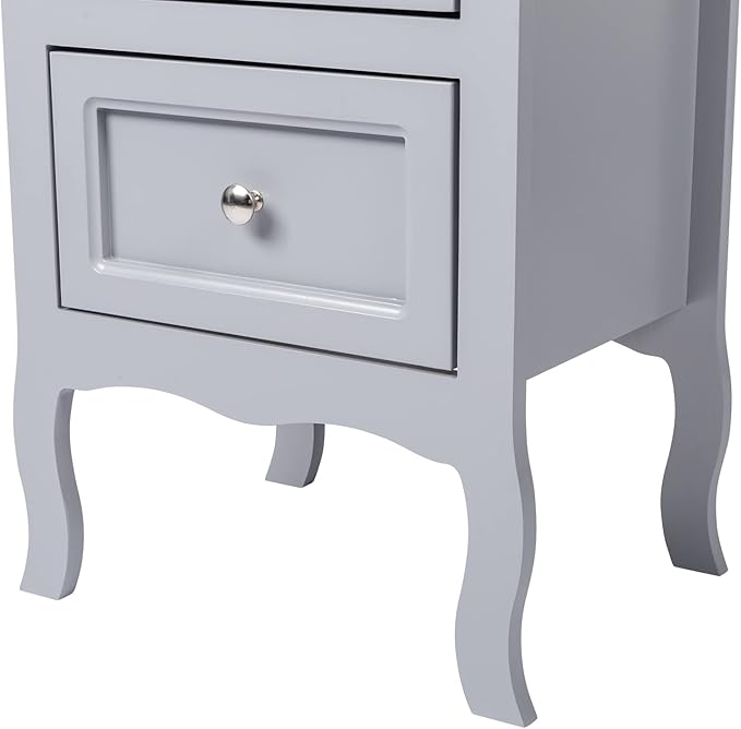 Bonnlo Gray Nightstand Set of 2, Nightstands with 2 Drawers, Bed Side Table/Night Stand, Small Nightstand for Bedroom, Small Spaces, College Dorm, Kids’ Room, Living Room, Wood, 16W x 12D x 24H, Grey