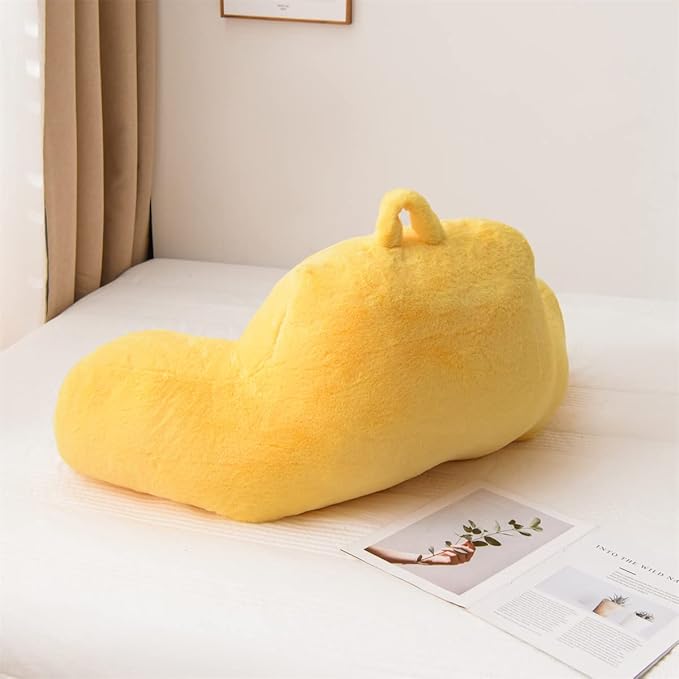 Holawakaka Reading Pillow for Sitting up in Bed Sofa Kids Teens, Backrest Pillow with Arms for Boys Girls Women Petites Pregnancy, Back Support Cushion for Couch Floor Nursery Playroom(Yellow)