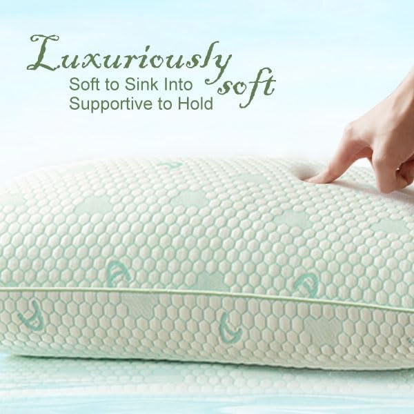 ACCURATEX Cooling Memory Foam Pillows for Sleeping King Size Set of 2, Adjustable Fluffy Pillows with Removable Cover, Cool Bed Pillow for Side Back Stomach Sleepers, Machine Washable, Green