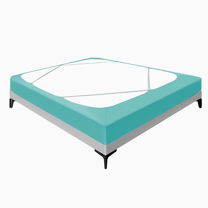Biscaynebay Decorative Box Spring Cover Full & Full XL Size, Aqua Luxurious Jersey Knitting Stretchy Wrap Around 4 Sides Bed Skirt for Home/Hotels, Easy Fit Wrinkle & Fade Free Machine Washable