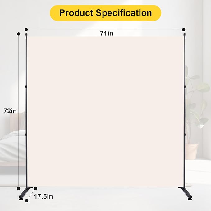 Room Divider Folding Privacy Screens with Wheels, 6FT Tall Divider for Room Separation, Movable Room Partitons and Dividers, Indoor Room Dividers Panel with Fabric (Beige, 1 Panel-71‘’-Round Pad)
