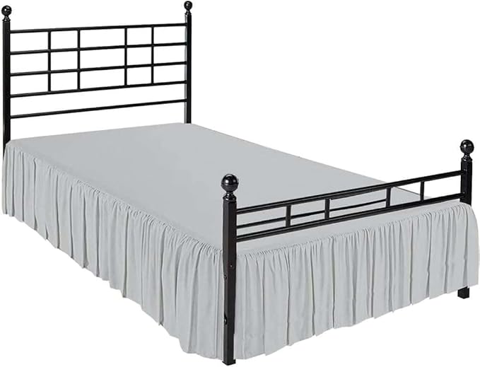 Light Grey Solid Ruffled Bed Skirt Full XL-26 Inch Drop Split Corner, Microfiber Bedskirt with Platform Three Sided Coverage