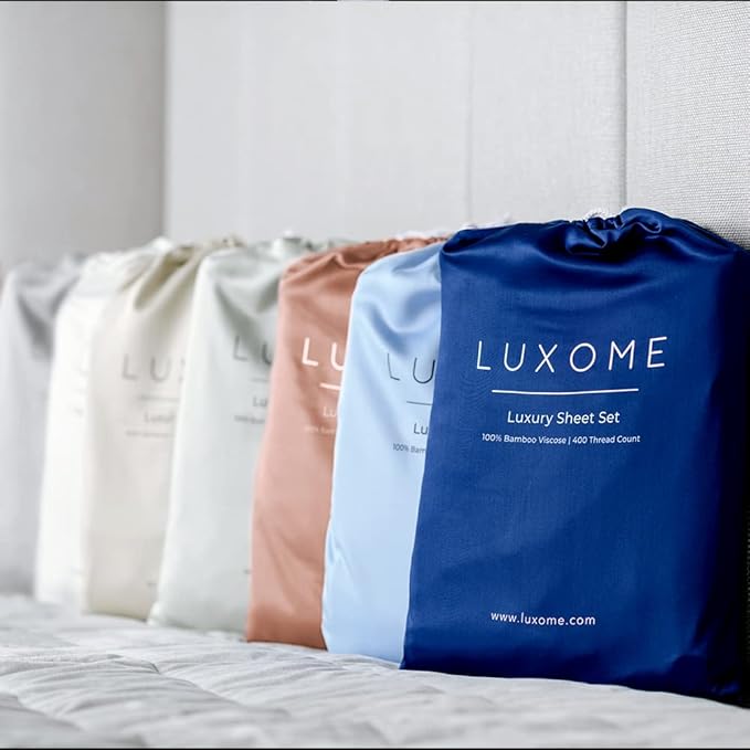 LUXOME Luxury Sheet Set | 100% Rayon (Viscose) from Bamboo | Queen Size - Dune | Deep Pockets | 4-Piece Set (Fitted, Flat, 2 Pillowcases)