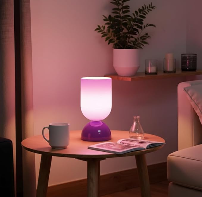 8.9" Modern Glass Table Lamp for Living Room, Dimmable Desk Lamps for Bedroom, UL Listed Nightstand Lamp with Dome Base, End Table Lamps for Home, Side Tables, College Dorm, Office, Glossy Purple