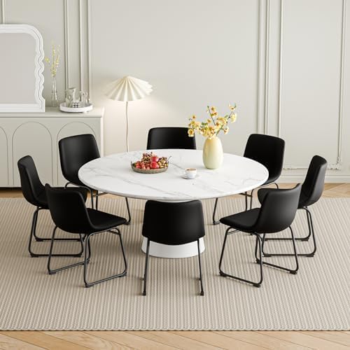 Dining Chairs Set of 4, 18 Inch Faux Leather Kitchen Dining Chairs with Back, Modern Armless Dining Room Chair with Metal Legs for Home Bistro Coffee Shops (Black)