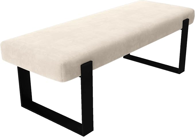 VANT Upholstered Bed Bench - Micro Suede Neutral Sand - Matte Black - Contemporary Modern, Bedroom Bench Seat, Hallway, or Entryway