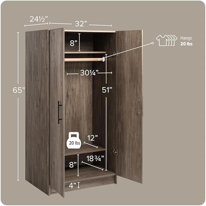 Pemberly Row 32 inch Drifted Gray Engineered Wood Wardrobe Cabinet