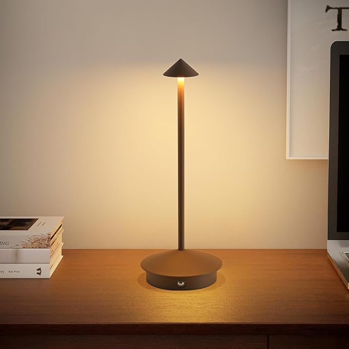 2 Pack LED Rechargeable Cordless Table Lamps,Portable Outdoor 5000mAh Battery Operated Table Light Touch Control 3 Color Dimmable Table Lamp for Patio/Cofee/Restaurant/Camping/Dining/Bedroom-Brown