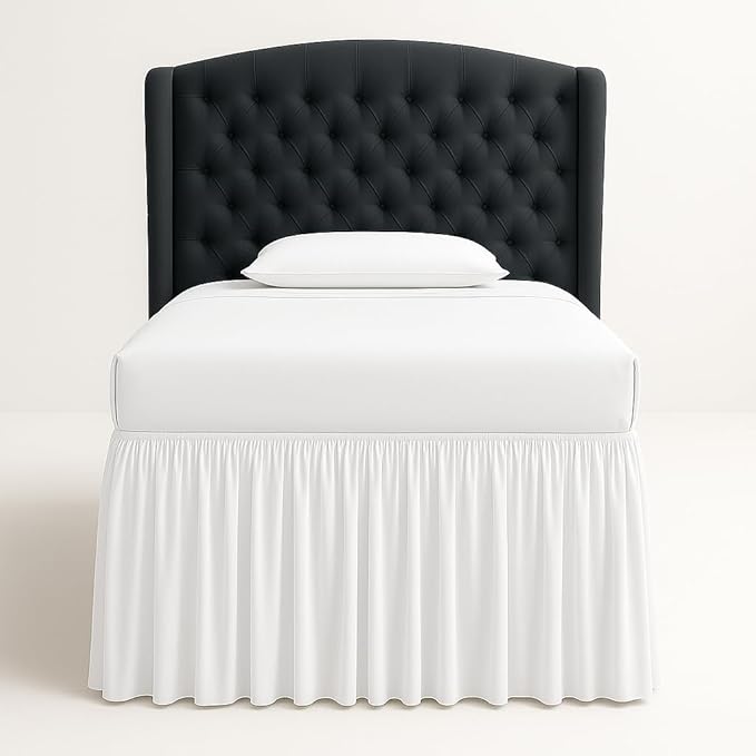 Cottingon Dorm Bed Skirt Twin XL 36" with Split Corners, 100% Microfiber Soft and Stylish, College Room Essential, Extra Long Dust Ruffle for Extended Beds, White