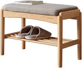 Solid Wood Shoe Bench, Shoe Rack Bench Assembled with Gray Cushion for Entryway, Hallway, Bedroom, Living Room, 11.8" x 23.6" x 16.5", Beech Wood, Natural