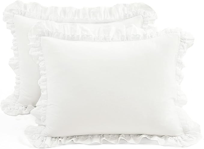 Lush Decor Ella Ruffle Lace 100% Cotton Duvet Cover, 3 Piece Set, King, White - Cute Duvet - King Bedding Set - Gray Bedding - Coquette Decor - Ruffle Trim - White Lace Trim