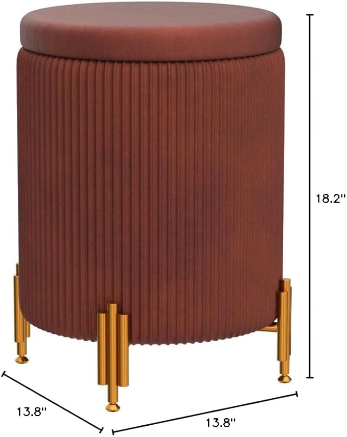 Mxfurhawa Round Ottoman Foot Stool with Storage and Metal Legs for Living Room Bedroom, Velvet Upholstered Footrest Stool Support 300lbs Modern Padded Seat Ottoman Coffee Table (Caramel)