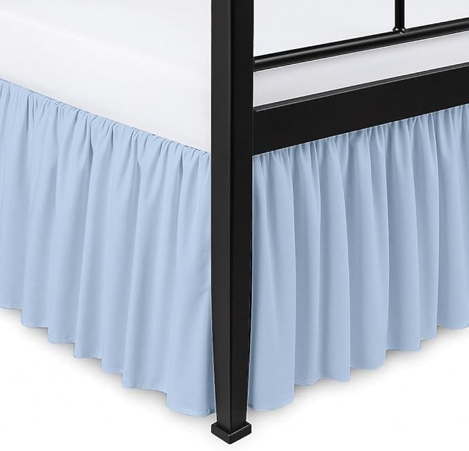 Ruffled Bed Skirt Split Corners with Platform, Tailored Fit Hotel Quality Wrinkle Free Ultra-Soft Microfiber Dust Ruffle, Upto 21 Inch Drop, Queen, Sky Blue