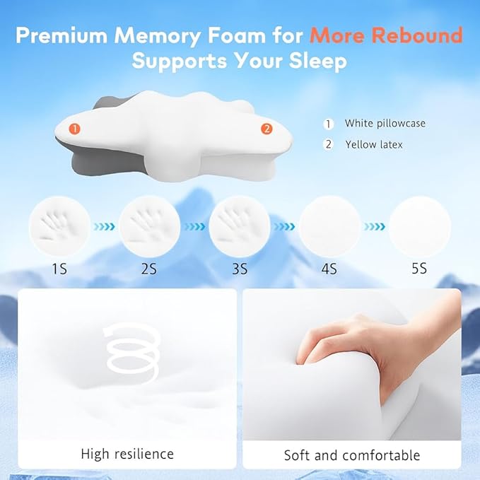 Extra High Loft Cervical Pillow for Side Sleepers, 6.30" Ergonomic Memory Foam Pillow for Broad Shoulders, Dual-Height Design, Washable Cove