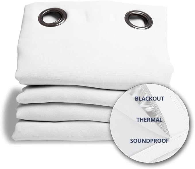 Moondream DecibelControl™ 3-in-1 Soundproof Curtain | Noise Reduction | Thermal Insulation | 100% Blackout | Patented Technology | Made in Europe | Grommet | 55" W x 95" L | White - Snow MC720