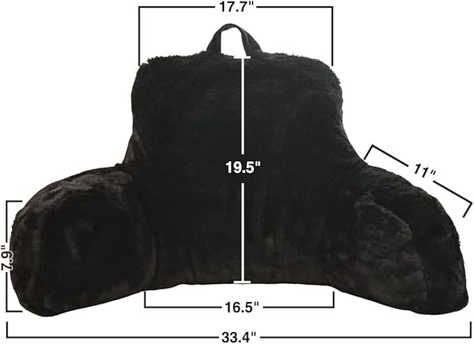 Holawakaka Reading Pillow for Sitting up in Bed Sofa Kids Teens, Backrest Pillow with Arms for Boys Girls Women Petites Pregnancy, Back Support Cushion for Couch Floor Nursery Playroom (Black)