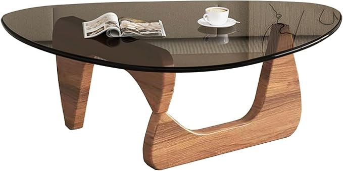 Mid Century Modern Glass Coffee Table, Coffee Table for Living Room, Brown Glass Coffee Tables,Suitable for Bedroom Living Room Reception Office Tables (Walnut/Grey, Medium 35.8 * 25.5 * 16in)