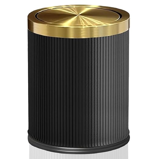 4 Gallon Bathroom Trash Can with Lid, Black Leather Garbage Can, Modern, Bedroom Wastebaskets, for Kitchen Powder Room Hotel Office (15L Black)