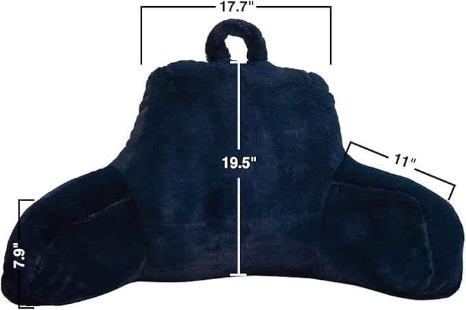 Holawakaka Large Reading Pillow for Sitting up in Bed Sofa Kids Teens, Backrest Pillow with Arms for Boys Girls Women Petites, Back Support Cushion for Couch Floor Nursery Playroom (Navy)