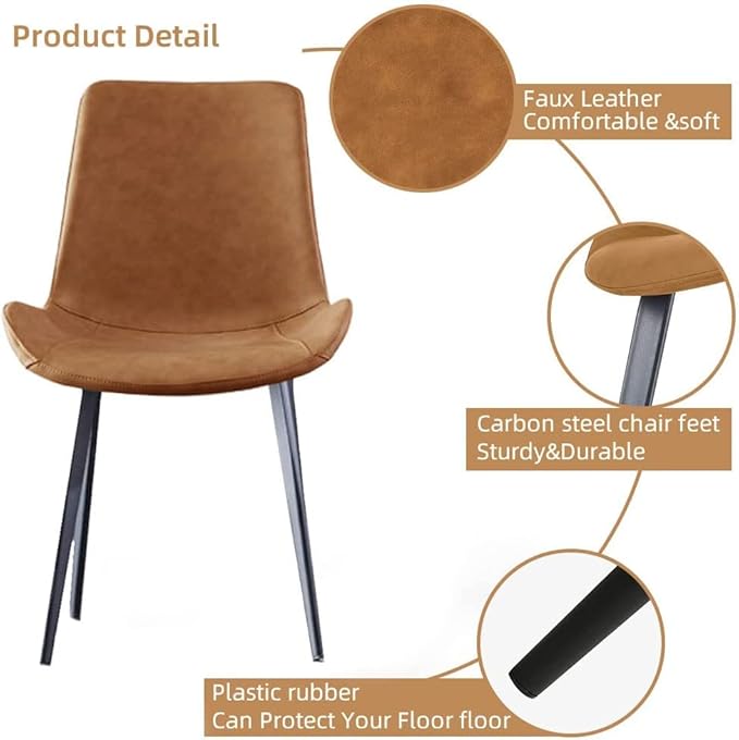 Dining Chairs Set of 4, Modern Kitchen & Dining Room Chairs, Upholstered Faux Leather Cushion Seat and Sturdy Metal Legs (4 Brown Chairs)