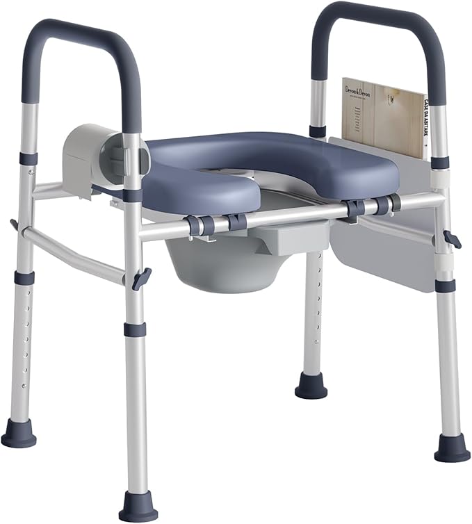 Bedside Commode for Seniors, FSA/HSA Eligible Bedside Toilet with Adjustable Width and Height, 400 LBS Weight Capacity, 16.5 Inch Extra Large Soft Seat Plate