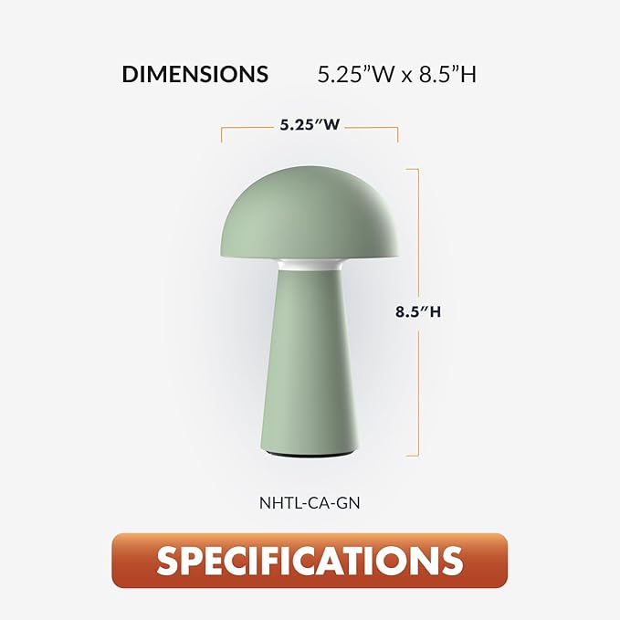 ‎Newhouse Lighting Capri, Sage Green 2700K Dimmable Cordless USB-C Rechargeable Table Lamp NHTL-CA-GN, Cordless Desk Lamp for Living Room, Bedroom, Coffee Table, and Other Cozy Home Decor