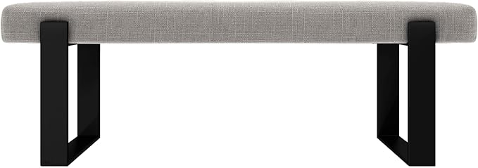 VANT Upholstered Bed Bench - Weave Moondust Grey - Matte Black - Contemporary Modern, Bedroom Bench Seat, Hallway, or Entryway