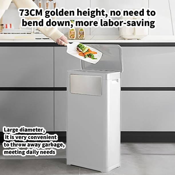 WanWanKa Bathroom Trash Can with Lid,Slim 6 Gallon Commercial Lagre Trash Bin, Tall Skinny Waste Bin with Press Top Lid, Narrow Garbage can for Kitchen,Living Room,Ofice,Laundary Room,Bedroom White