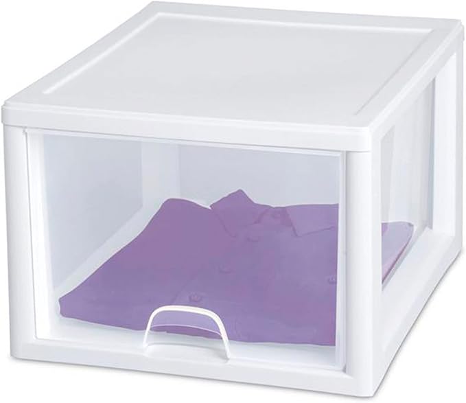 Sterilite 27 Qt (4 Pack) and 16 Qt (6 Pack) Clear Plastic Stackable Organizer Drawers, White