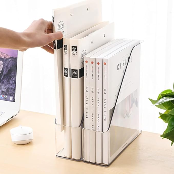ICCGBHGO Magazine Holder, Clear Plastic Vertical File Magazine Organizer, Desktop File Magazine Book Storage Shelf for Office Desk(2PCS)