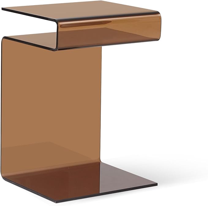 Glass Nightstand,Side Table,S-Shaped End Table for Living Room,Bedside Table for Bedroom (Brown)