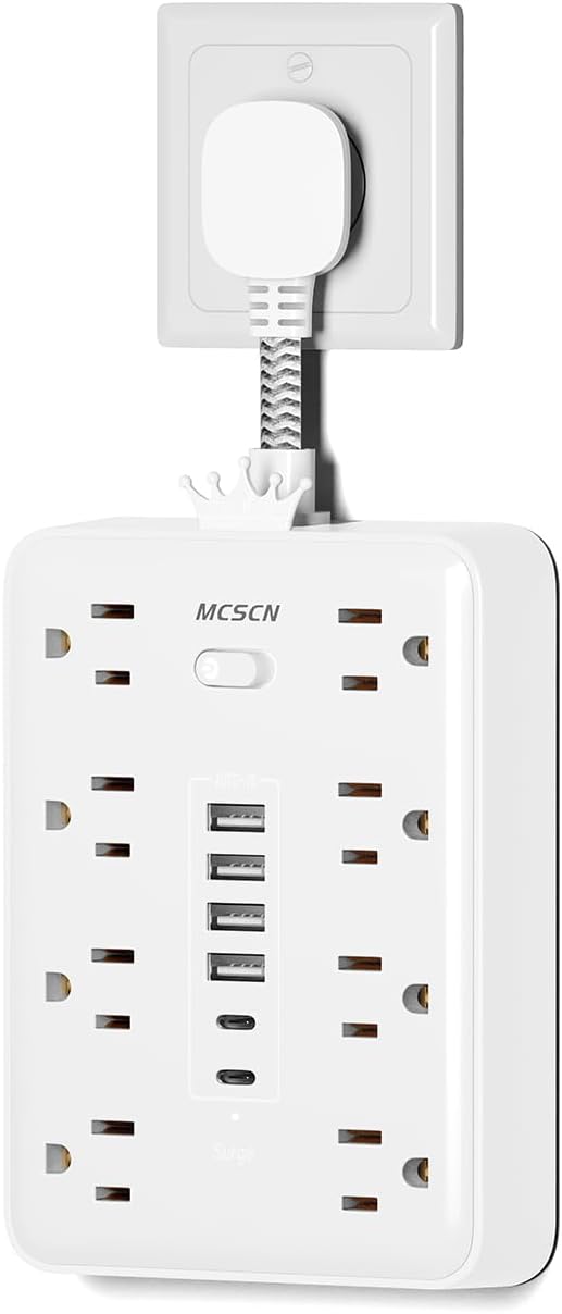 Surge Protector Power Strip(900J) -MCSCN 8 Outlets 6 USB - 15A/1875W - Ultra-Thin Plug & Cord - UL Certified - Home/Office Use