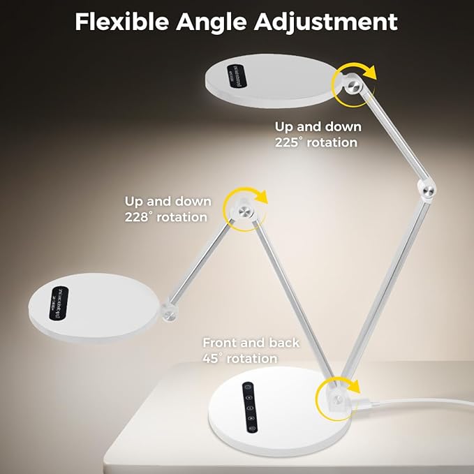 OldShark LED Desk Lamp for Home Office and Video Calls| Eye-Caring Dimmable Led Desk Light with Memory & Timer Func| 3 Color Temperature,10 Brightness Computer Light, Adjustable Flexible Swing Arm