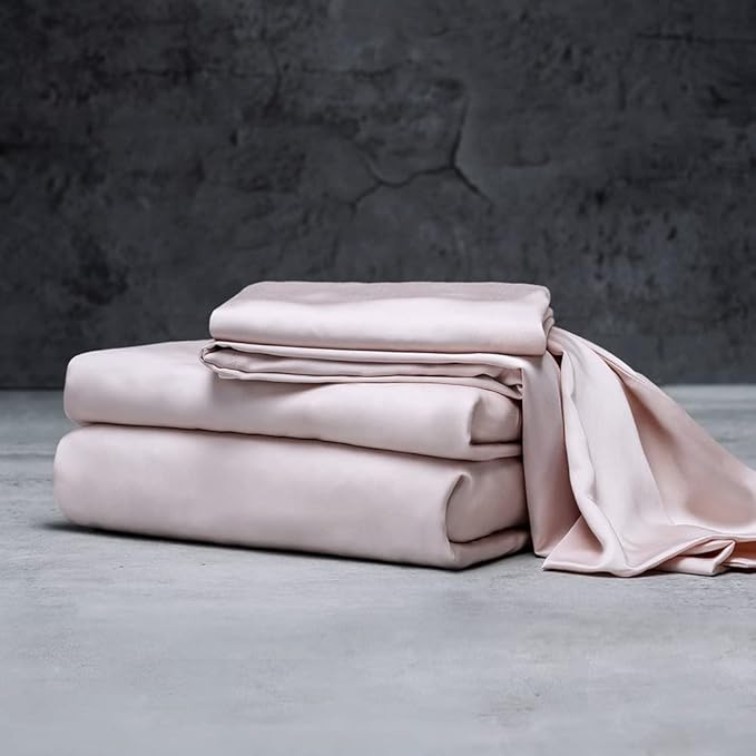 LUXOME Luxury Sheet Set | 100% Rayon (Viscose) from Bamboo | Queen Size - Blush | Deep Pockets | 4-Piece Set (Fitted, Flat, 2 Pillowcases)