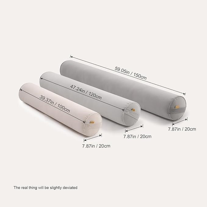 Long Pillow for Bed – Round Bolster Pillow for Adults, Body Pillow for Sleeping, Ergonomic Support,39.37x 7.87 Inches,Silver Gray