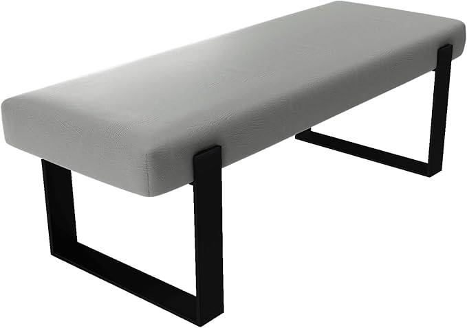 VANT Upholstered Bed Bench - Vintage Leather Light Grey - Matte Black - Contemporary Modern, Bedroom Bench Seat, Hallway, or Entryway