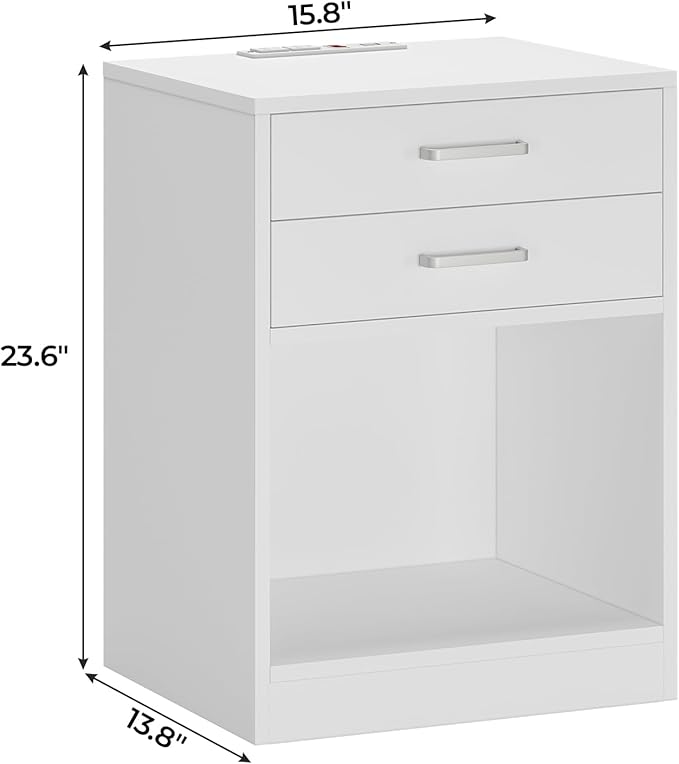 ADORNEVE Nightstands Set of 2,White Night Stand with Charging Station & Drawers,Night Stands for Bedrooms 2