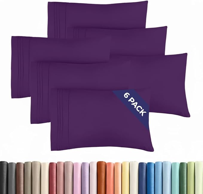 Queen Pillow Cases Set of 6 - Ultra Soft Hotel Quality Pillowcase Covers - Comfy & Wrinkle Free - Shrink, Stain & Fade Resistant - Easy-Care, Machine Washable Pillow Protectors - 6 Piece Set - Purple
