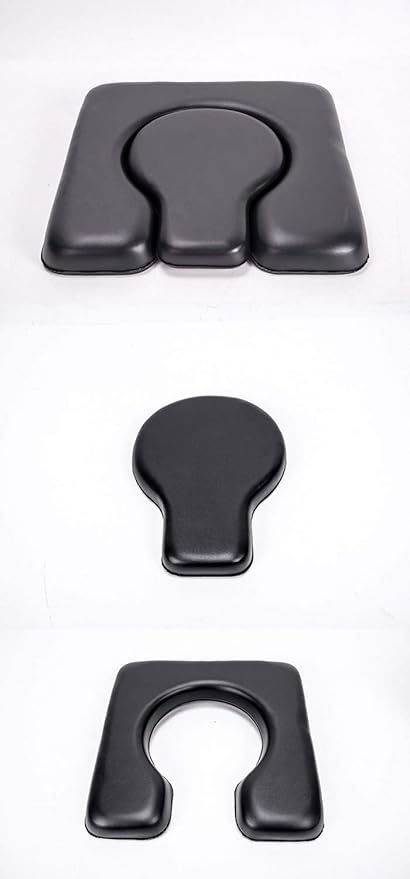 MUUL-WHCH PU Commode Seat Cushion, Black Padded Cushion for Bedside Commodes, Chair, Shower Wheelchair, C Shape