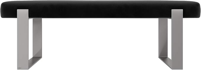 VANT Upholstered Bed Bench - Velvet Black - Brushed Nickel - Contemporary Modern, Bedroom Bench Seat, Hallway, or Entryway
