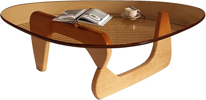 Modern Glass Coffee Table, Mid Century Coffee Table,Small Coffee Table for Living Room,Suitable for Bedroom Living Room Reception Office Tables (Wood/Brown, Small)