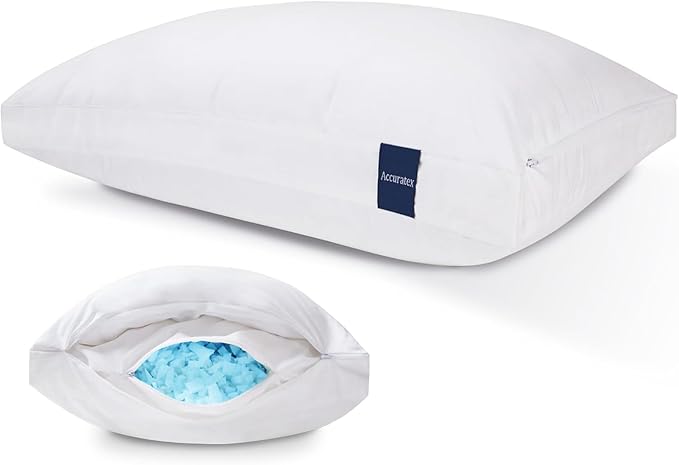 ACCURATEX Hybrid Pillow for Sleeping, Adjustable Shredded Memory Foam Pillow Core with Fluffy Down Alternative Fill Removable Cotton Cover,for Side,Back,Stomach Sleepers,Queen Size
